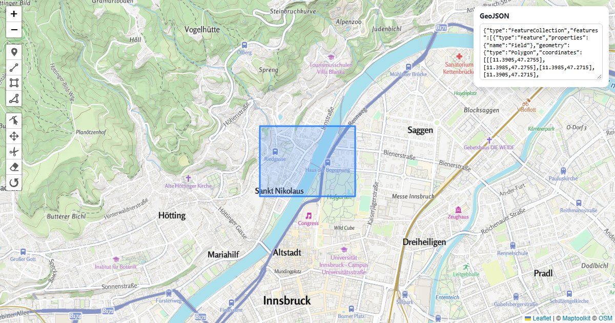Draw with snapping, cut holes, measure, and export GeoJSON.