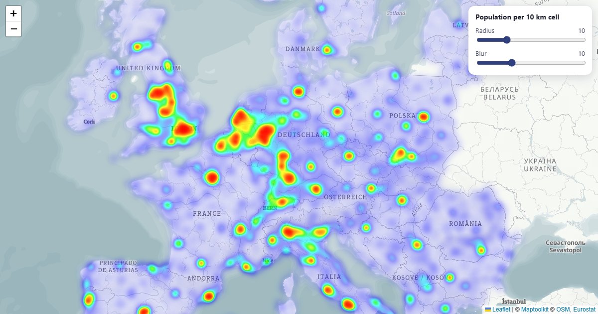 Where people live in Europe, from the Eurostat population grid.