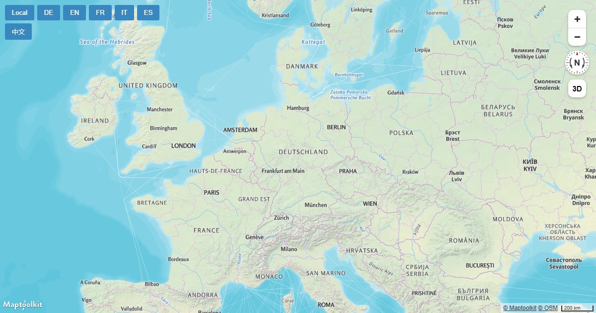 Switch the display language of Maptoolkit map labels at runtime by updating the text-field expression on symbol layers.