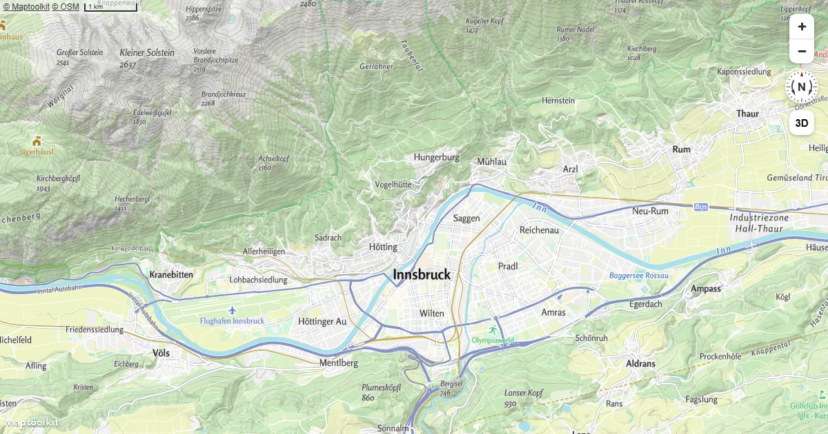 Reposition the Maptoolkit attribution control to any corner of the map container using the attributionControl option.