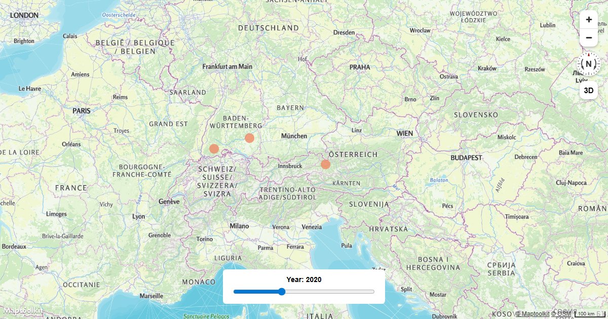 Filter GeoJSON features on a Maptoolkit map by a time value using an HTML range slider and a filter expression.