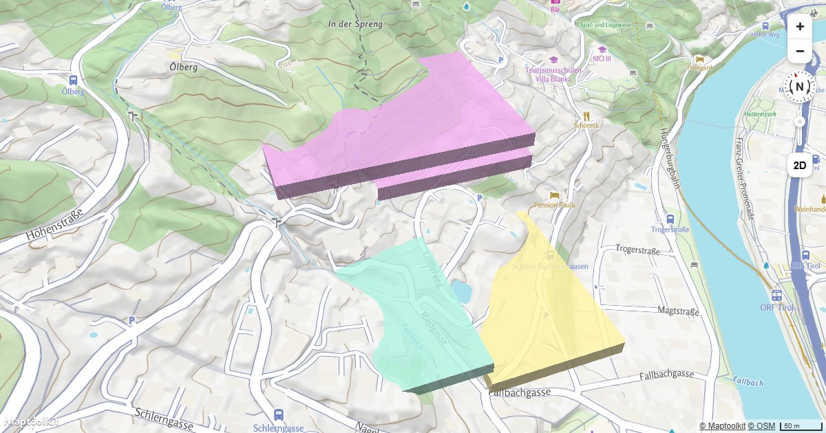 Create a 3D indoor floor plan on a Maptoolkit map by extruding GeoJSON room polygons with fill-extrusion layers.