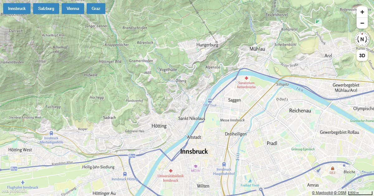 Instantly jump the Maptoolkit map camera through a sequence of locations using map.jumpTo.