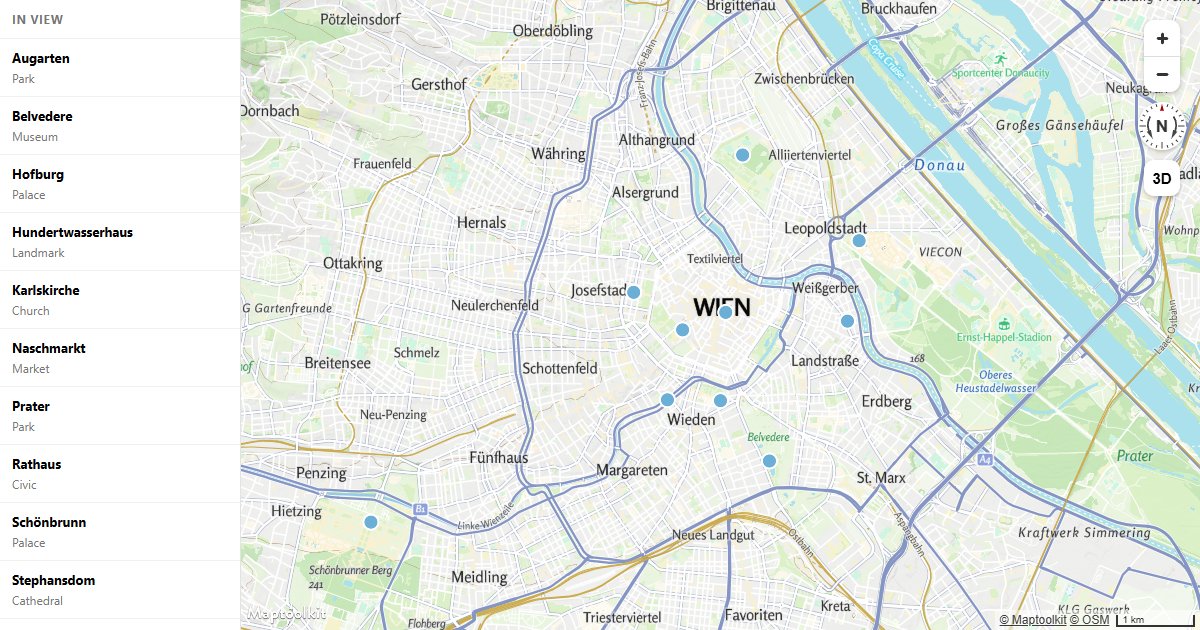 Wire a sidebar list to the map in both directions: hover and click either one, and the other responds.
